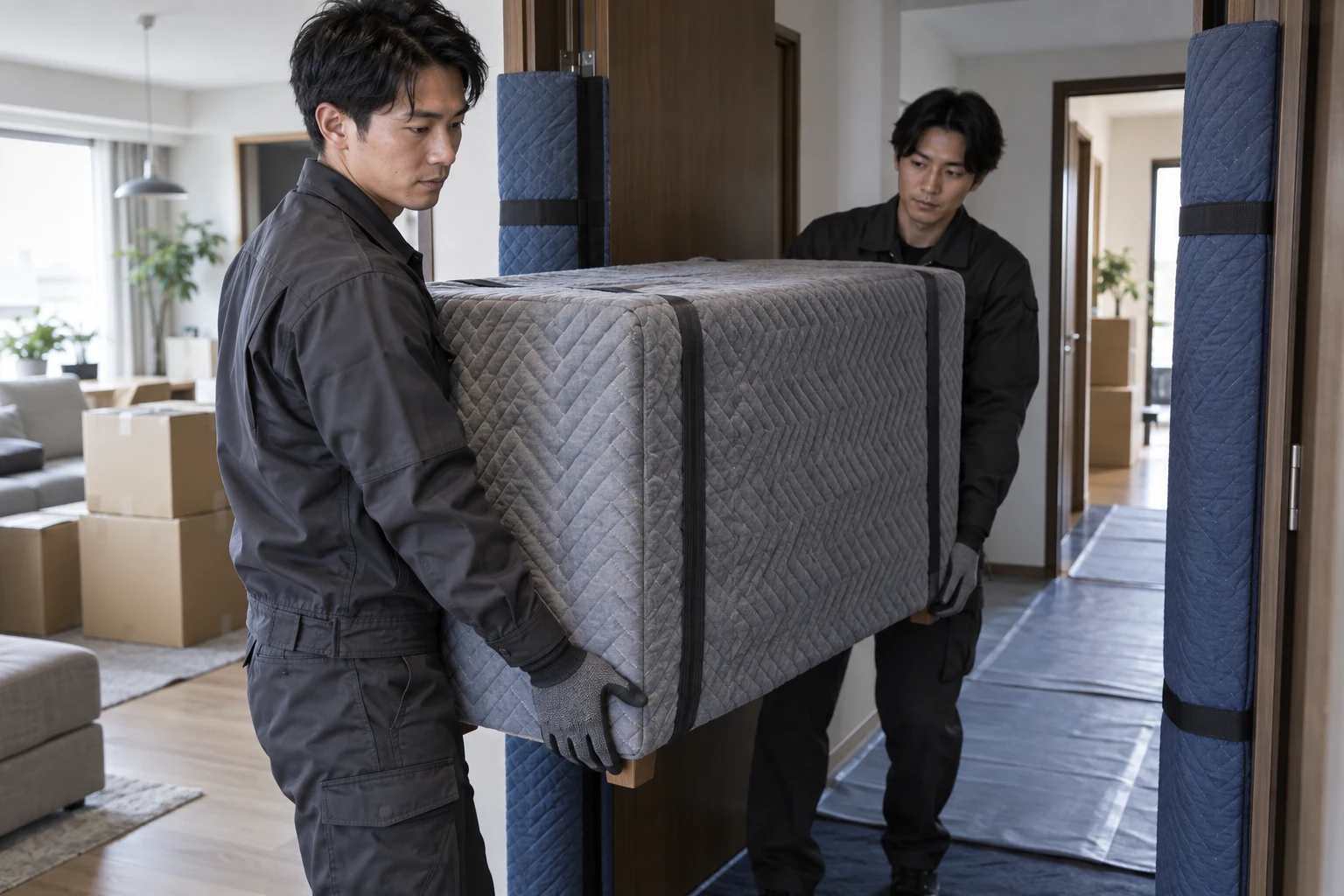 家具を保護して運ぶイメージ（AI生成）